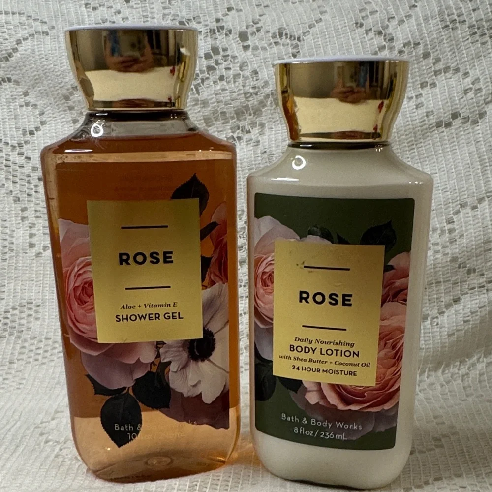 Bath and body Works ROSE 80Z body lotion 10 OZ shower gel both NEW
